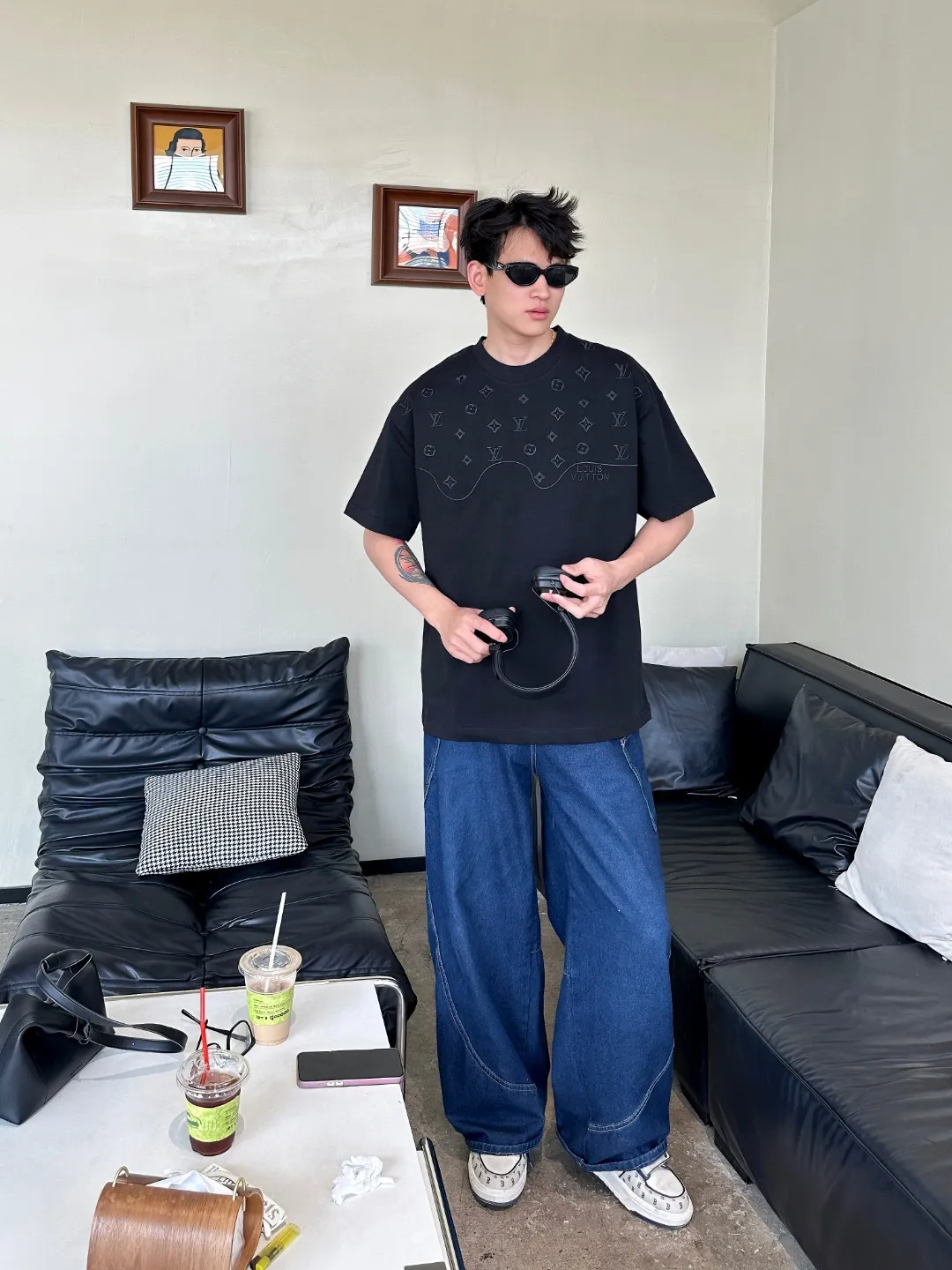 Louis Vuitton/Louis Vuitton dark pattern half-length presbyopic logo embroidered short sleeves
